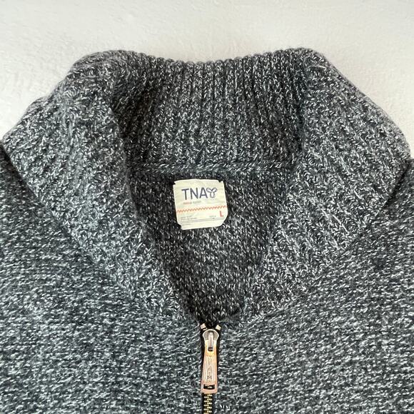 TNA Aritzia Black & White Wool Shawl Collar Zip Up Telluride Sweater Cardigan L - Picture 7 of 12